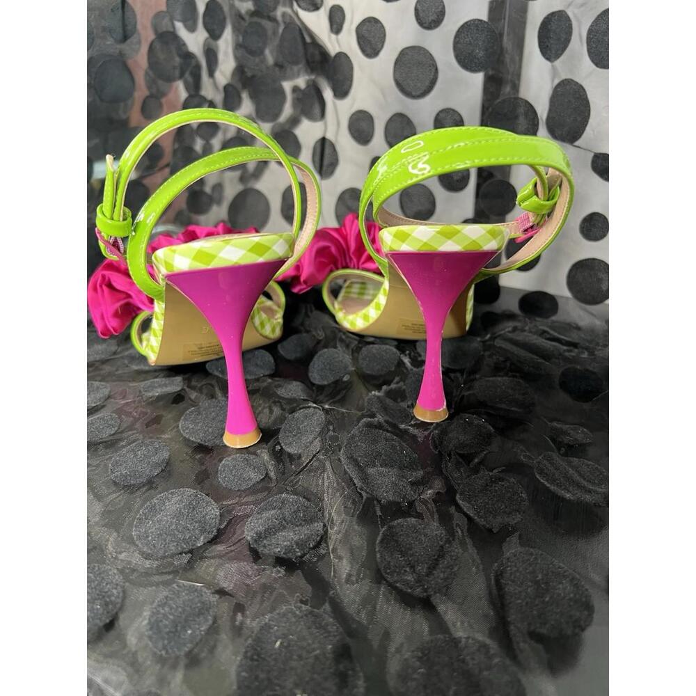 Betsy Johnson  Elmira Green/white gingham print, O/toe heeled sandals Women 6.5 - Picture 6 of 13